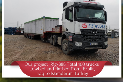 Rig-888 Total 160 trucks Lowbed and flatbed from Erbilt, Iraq to İskenderun Turkey