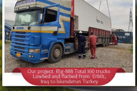 Rig-888 Total 160 trucks Lowbed and flatbed from Erbilt, Iraq to İskenderun Turkey