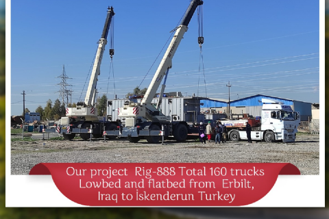 Rig-888 Total 160 trucks Lowbed and flatbed from Erbilt, Iraq to İskenderun Turkey