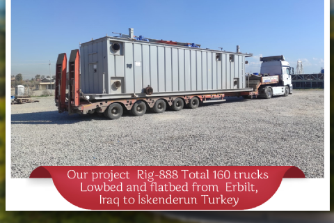 Rig-888 Total 160 trucks Lowbed and flatbed from Erbilt, Iraq to İskenderun Turkey