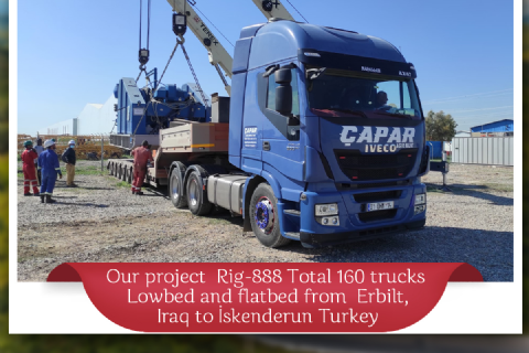 Rig-888 Total 160 trucks Lowbed and flatbed from Erbilt, Iraq to İskenderun Turkey