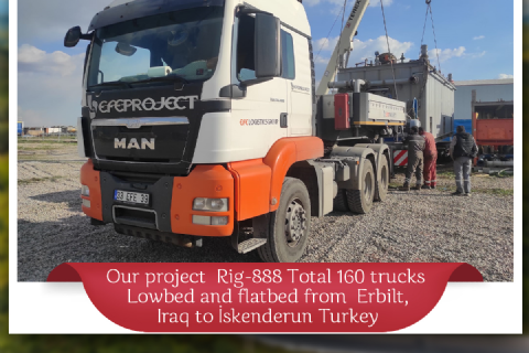 Rig-888 Total 160 trucks Lowbed and flatbed from Erbilt, Iraq to İskenderun Turkey